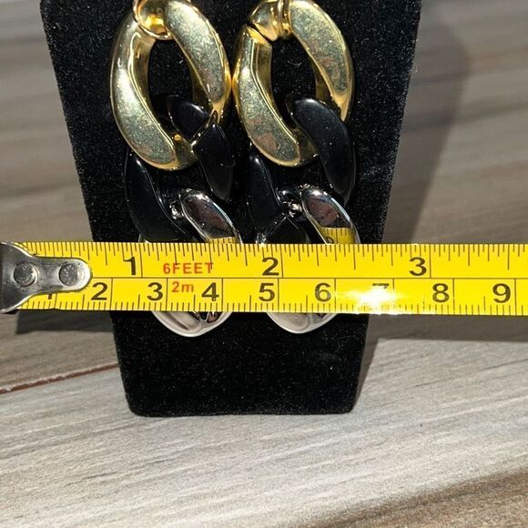 Tri ￼ Colored Long Chunky Chain Earrings Gold Tone Silver Tone & Black NWT - Picture 4 of 6